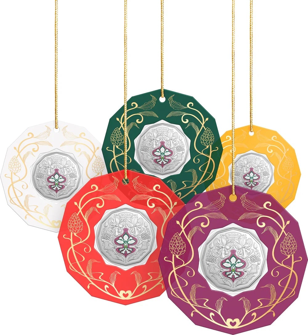 Royal Australian Mint -  2025 50 Cent UNC Coloured Christmas Decoration 5 Assorted