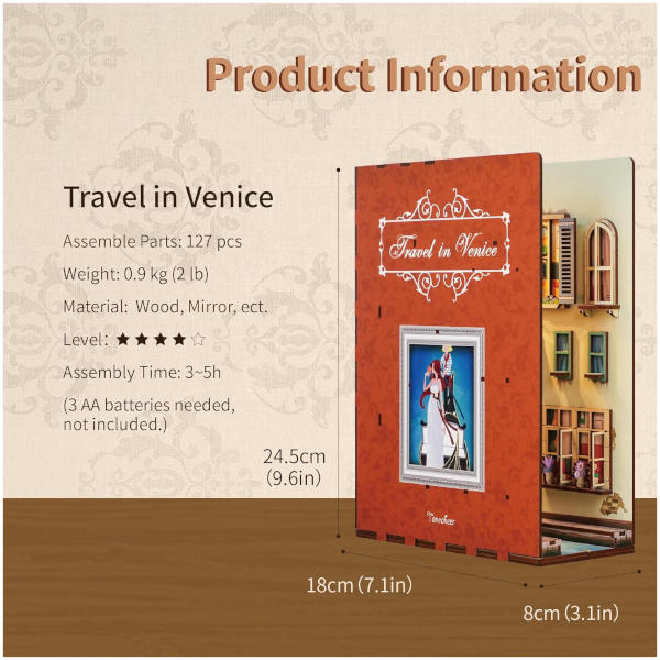 Tonecheer -  3D Book Nook Puzzle with LED - Travel in Venice
