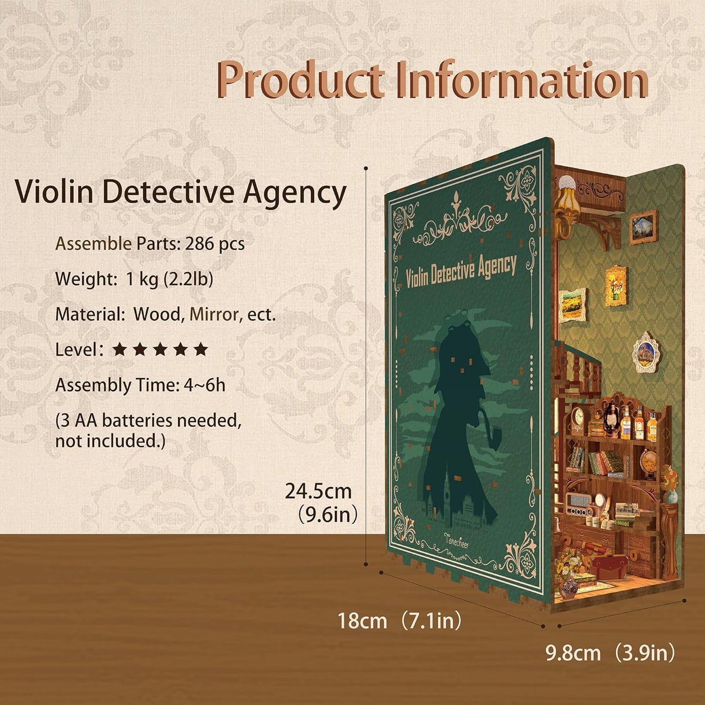 Tonecheer - 3D Book Nook Puzzle with LED - Violin Detective Agency
