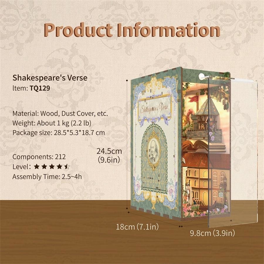 Tonecheer - 3D Book Nook Puzzle with LED - Shakespeare Verse