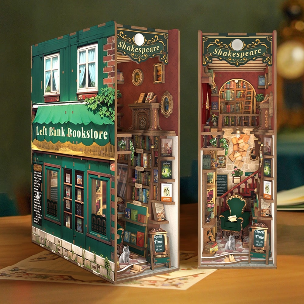Tonecheer - 3D Book Nook Puzzle with LED - Left Bank Bookstore