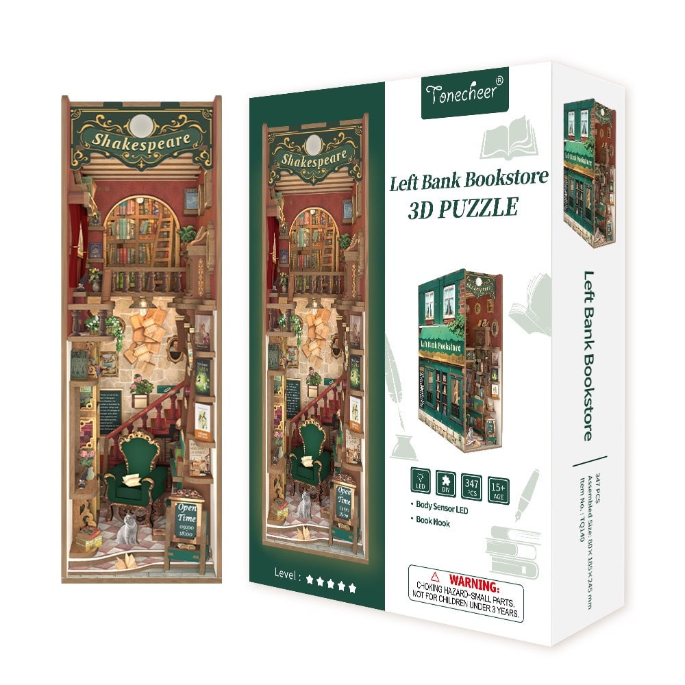Tonecheer - 3D Book Nook Puzzle with LED - Left Bank Bookstore
