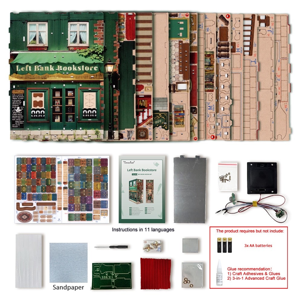 Tonecheer - 3D Book Nook Puzzle with LED - Left Bank Bookstore