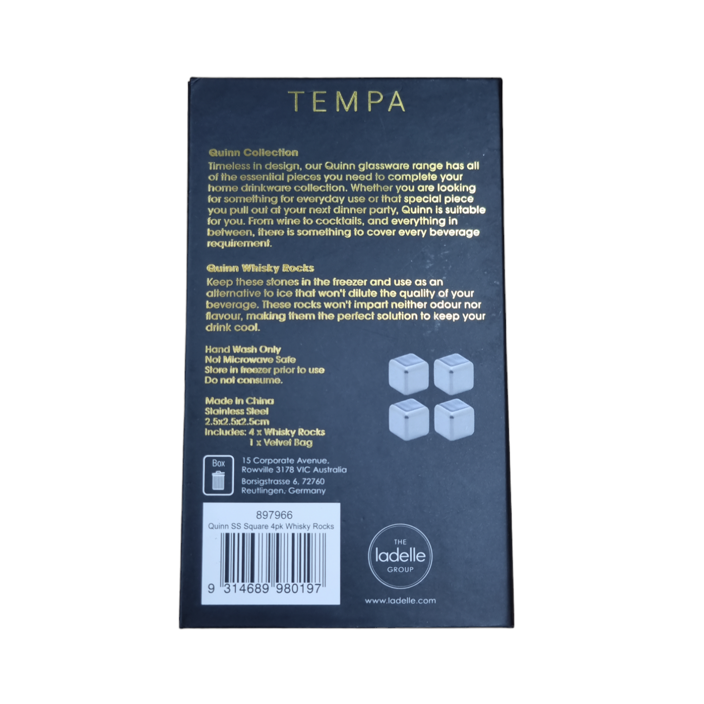 Quinn Ss Square 4pk Whiskey Rocks