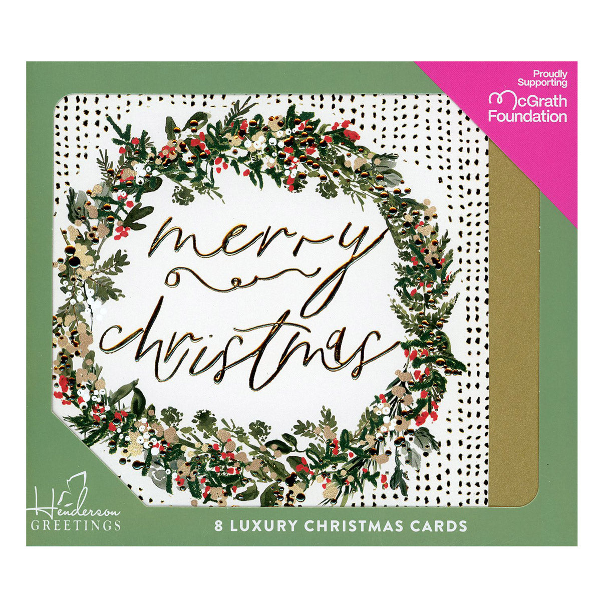 Charity Christmas Cards | Luxury Gold Wreath 8 Pack