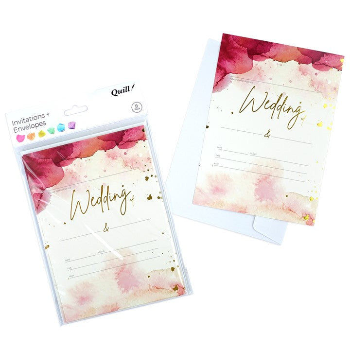 Invitation Cards & Envelopes Quill 5 X 7 Watercolour Wedding Multi Pk8