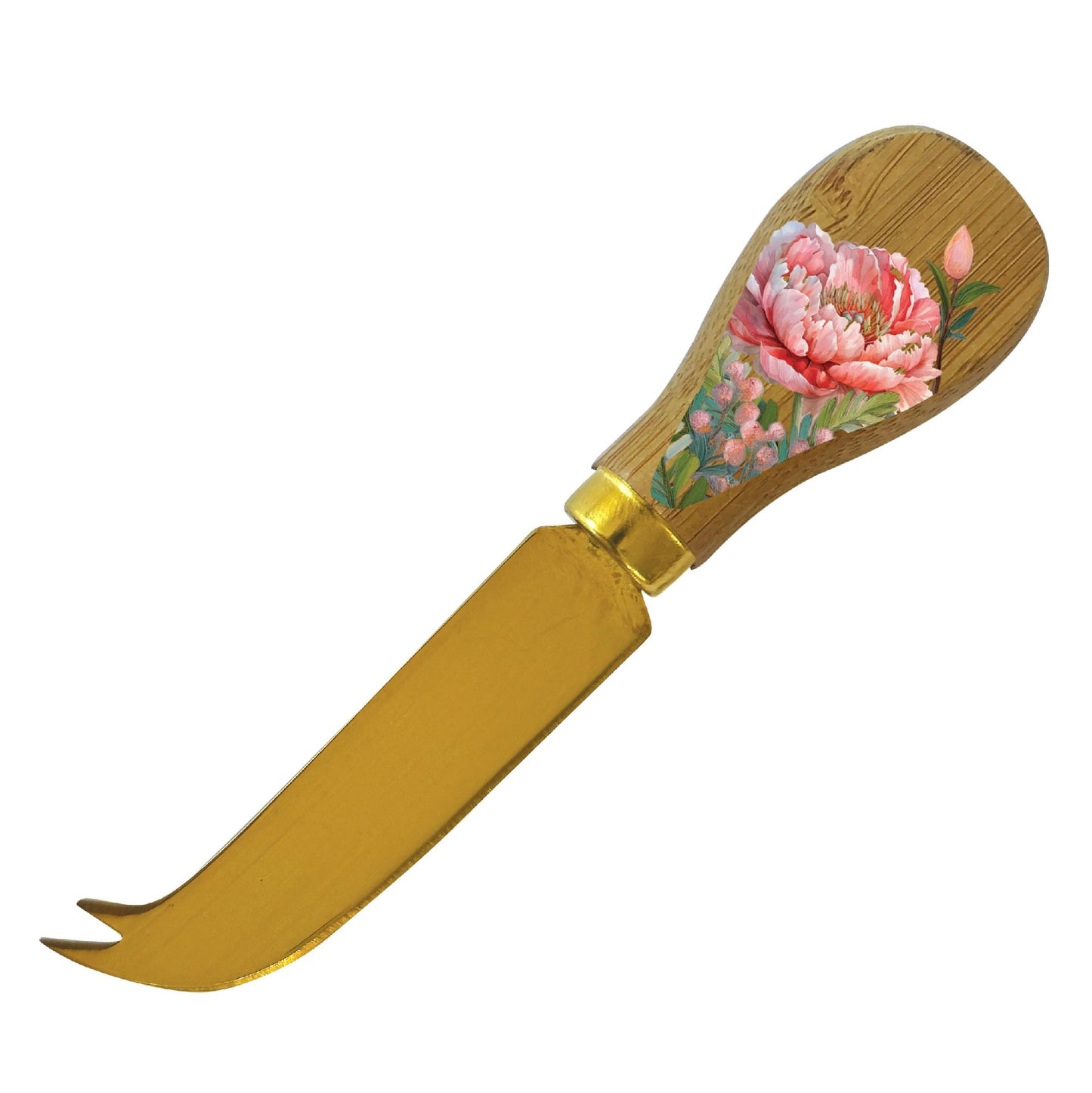 Lisa Pollock Resin Bamboo Serving Platter with Cheese Knife - Coral Peony