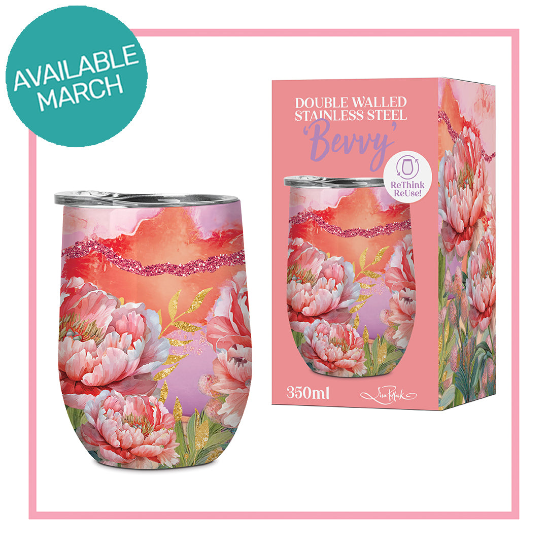Lisa Pollock Bevvy 350ml - Coral Peonies