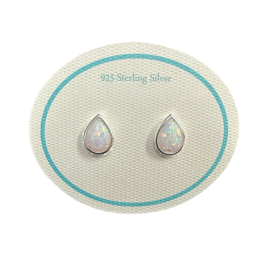 8mm Large Teardrop Resin Opal Stud White