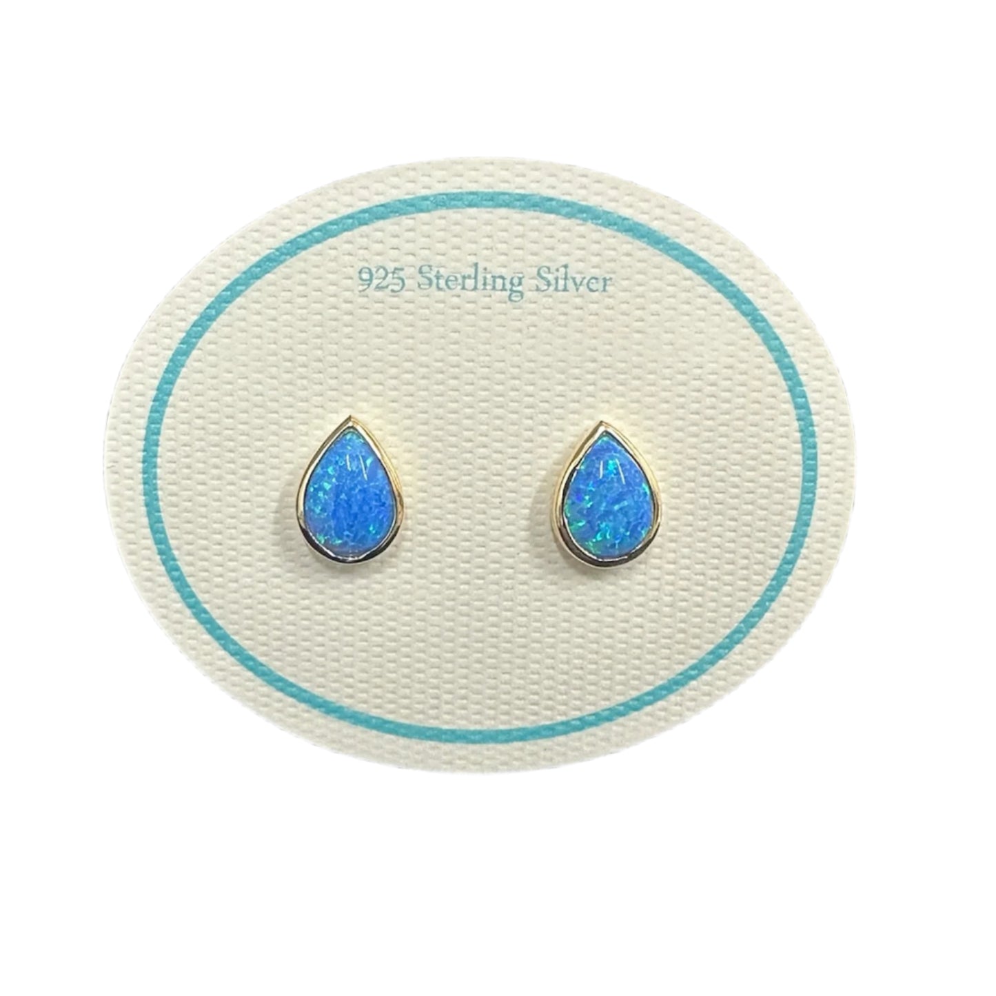 8mm Teardrop Resin Opal Stud Gold/blue