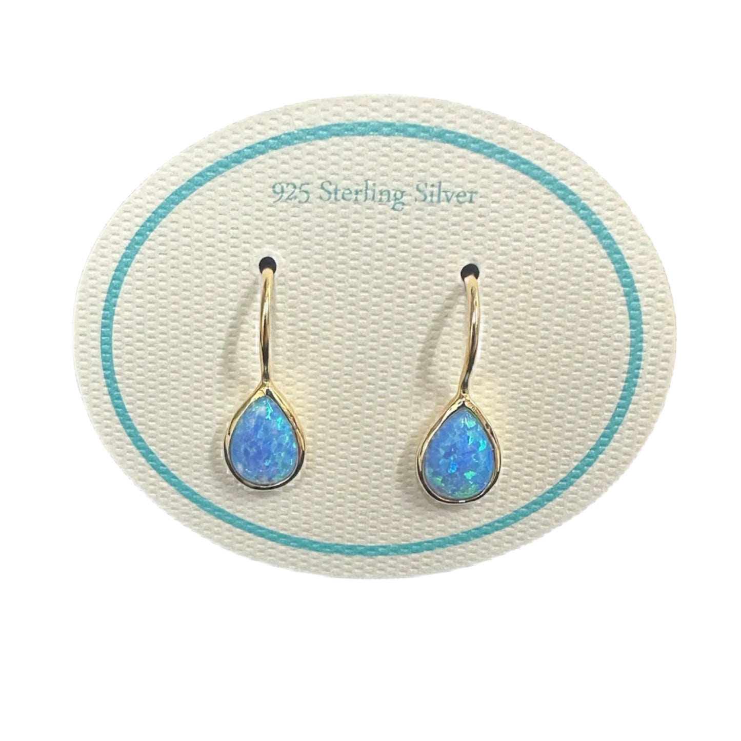 8mm Teardrop Resin Opal Drop Earrings Gold/blue