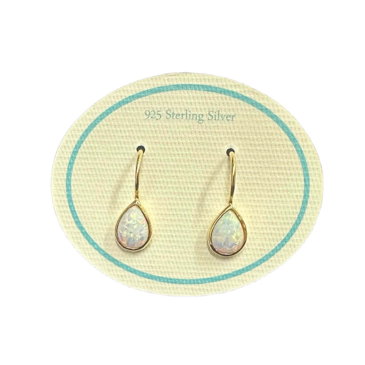 8mm Teardrop Resin Opal Drop Earrings Gold/white