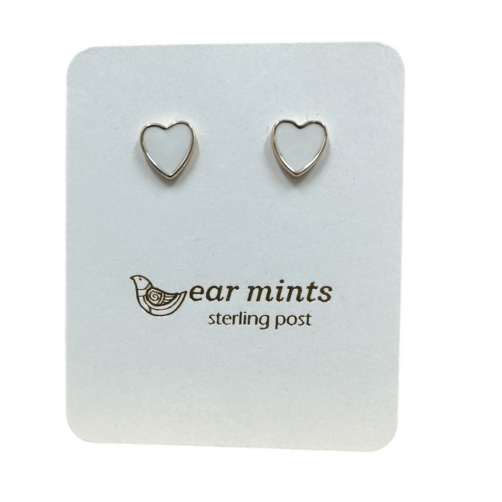 Fabienne - Earrings Studs Enamel Heart White [Col:Gold]