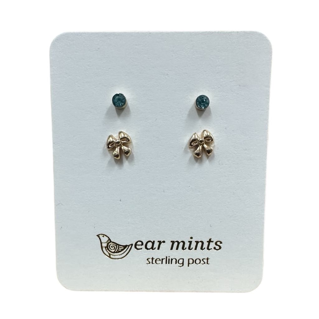 Fabienne - Earrings Studs Bow & Aquamarine CZ [Col:Gold]