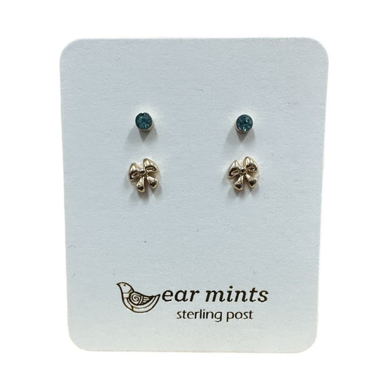 Fabienne - Earrings Studs Bow & Aquamarine CZ [Col:Gold]
