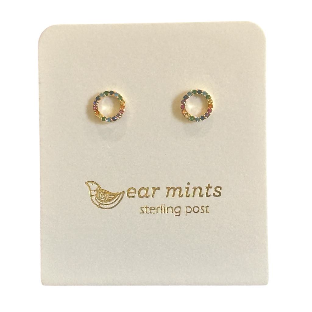 Earrings Studs Rainbow Circle CZ [Col:Gold]