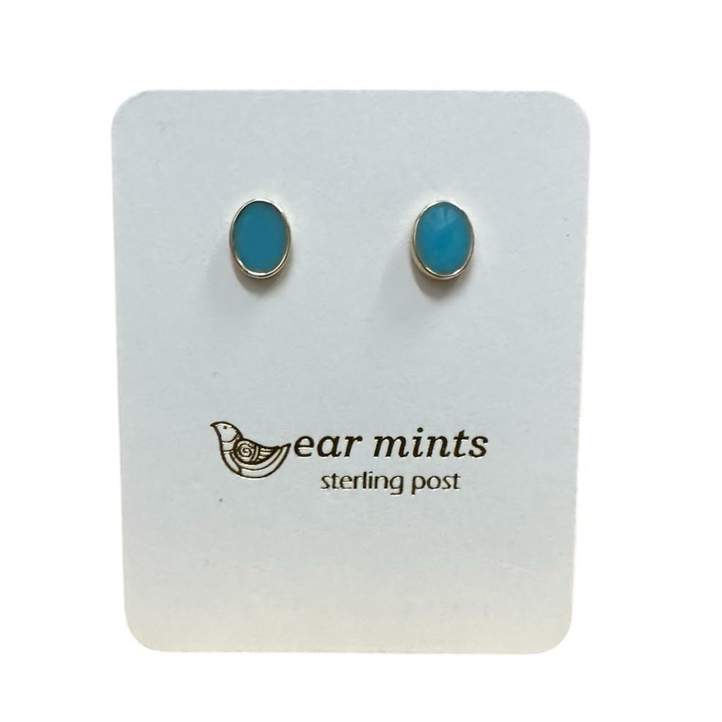 Fabienne - Earrings Studs Enamel Oval Blue [Col:Gold]