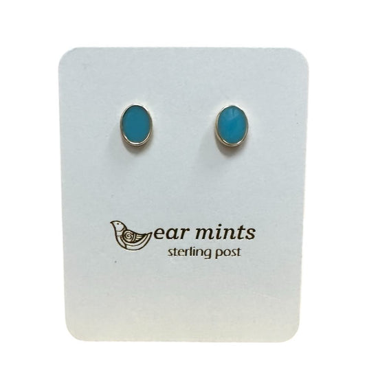 Fabienne - Earrings Studs Enamel Oval Blue [Col:Gold]