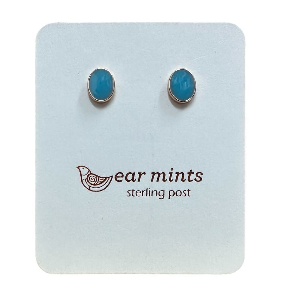 Fabienne - Earrings Studs Enamel Oval Blue [Col:Rose]