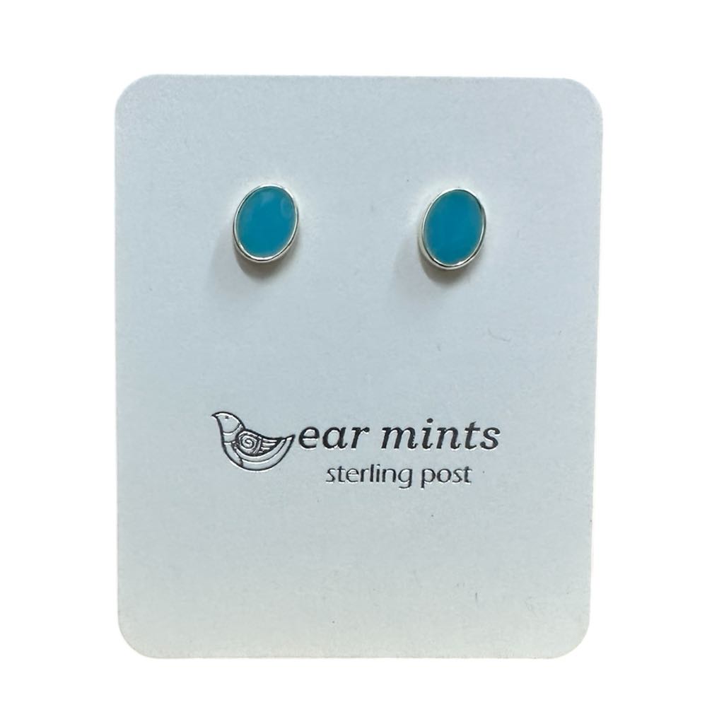 Fabienne - Earrings Studs Enamel Oval Blue [Col:Silver]