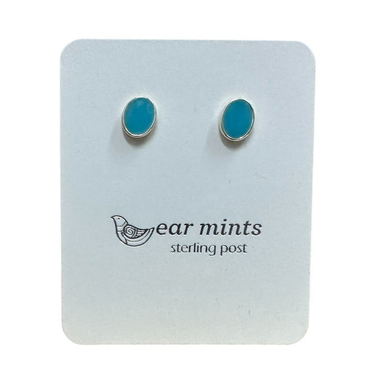 Fabienne - Earrings Studs Enamel Oval Blue [Col:Silver]