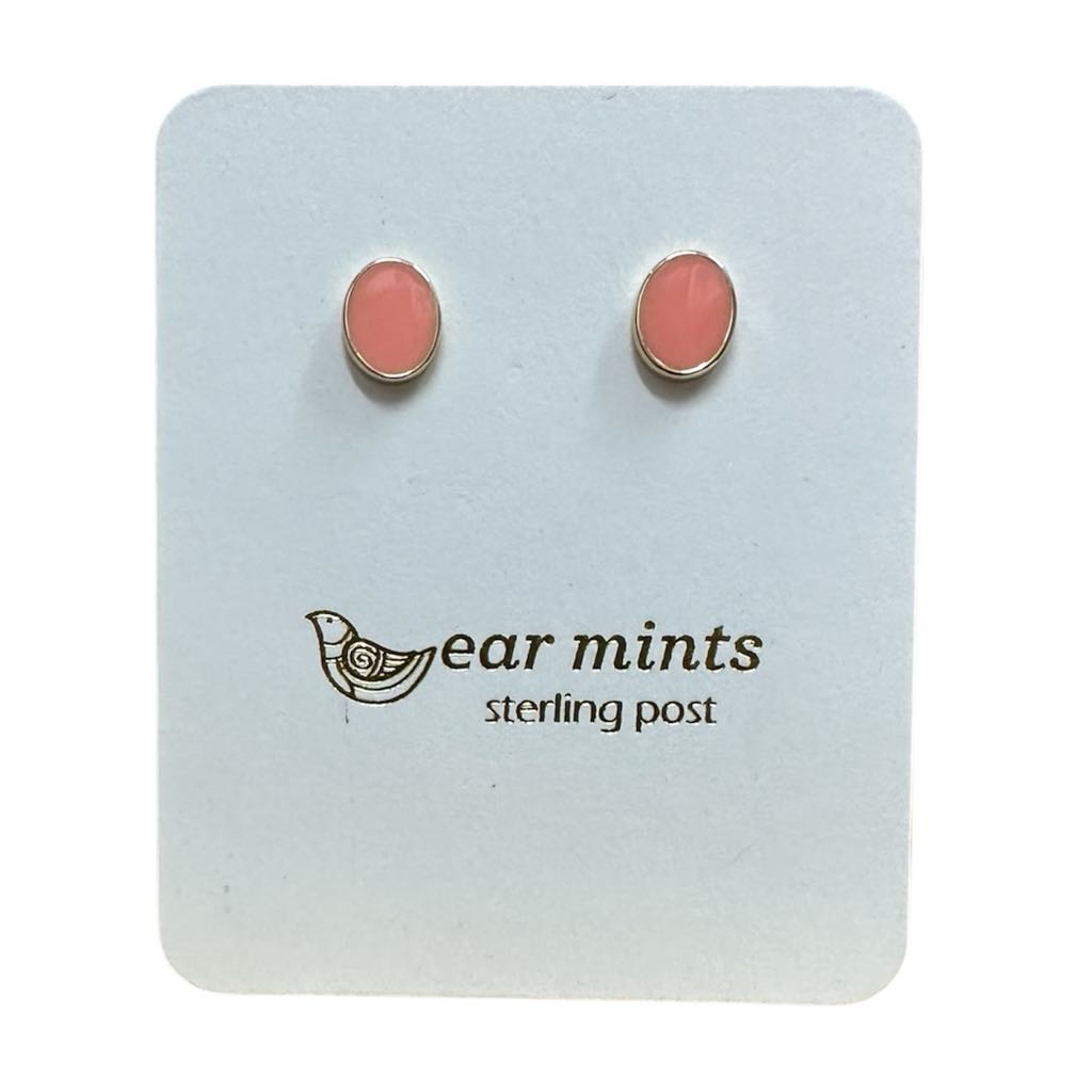 Fabienne - Earrings Studs Enamel Oval Pink [Col:Gold]