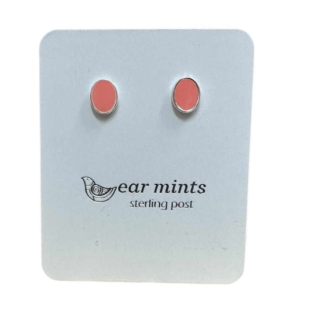 Fabienne - Earrings Studs Enamel Oval Pink [Col:Silver]