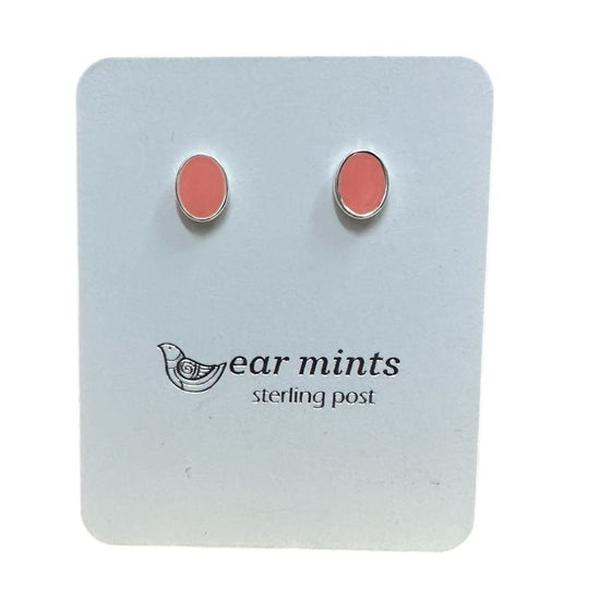 Fabienne - Earrings Studs Enamel Oval Pink [Col:Silver]