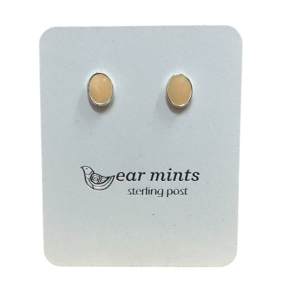 Fabienne - Earrings Studs Enamel Oval Peach [Col:Silver]