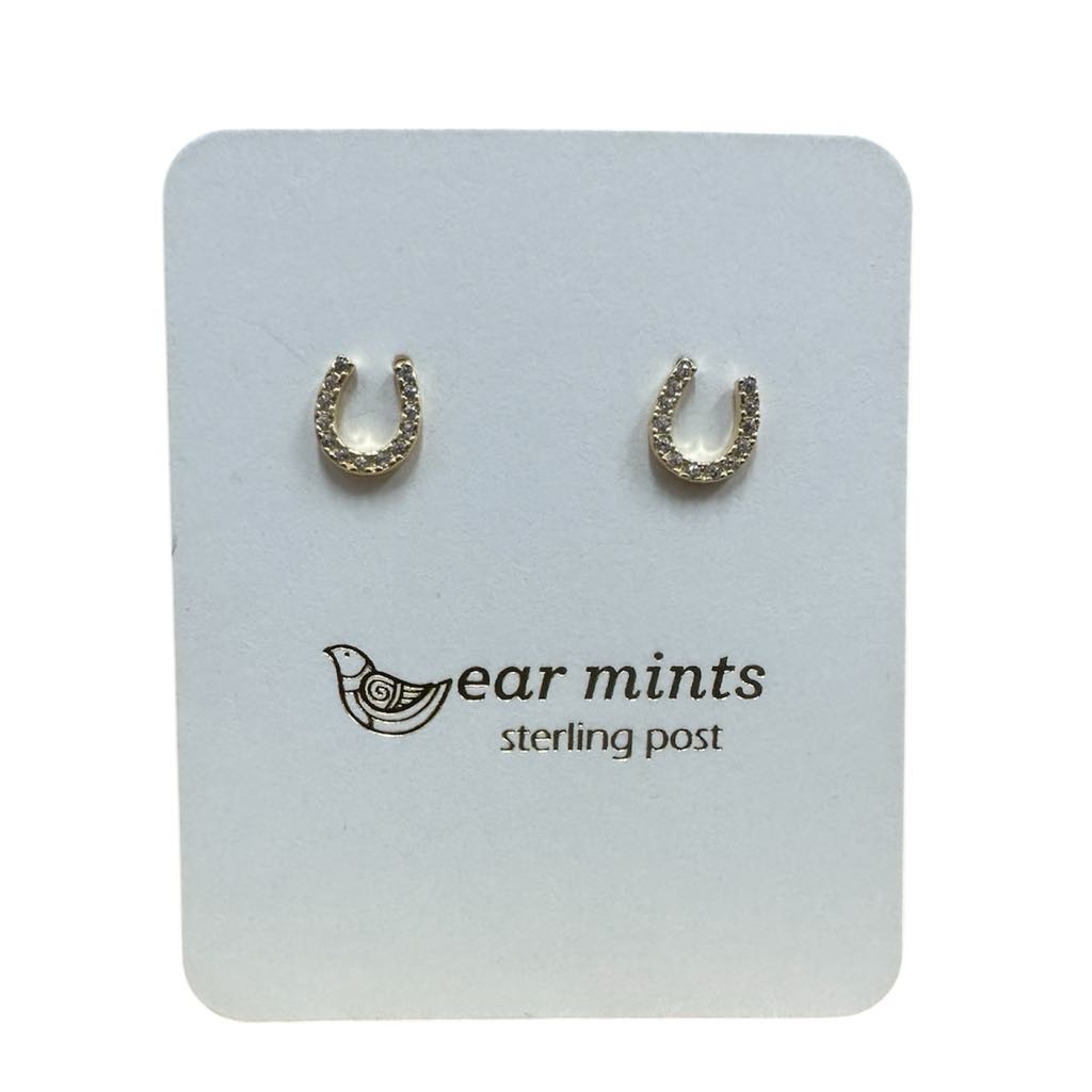 Earrings Studs Horseshoe CZ [Col:Gold]