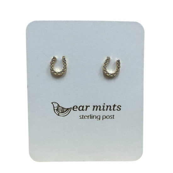 Earrings Studs Horseshoe CZ [Col:Gold]