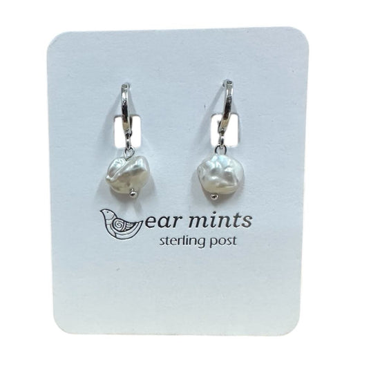 Fabienne - Earrings Huggies Pearl Drop [Col:Silver]