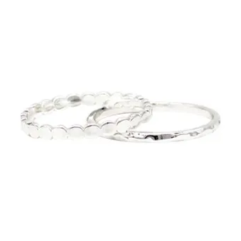 Ring Set of 2 Plain & Multi-Disc Silver [Sz:7]