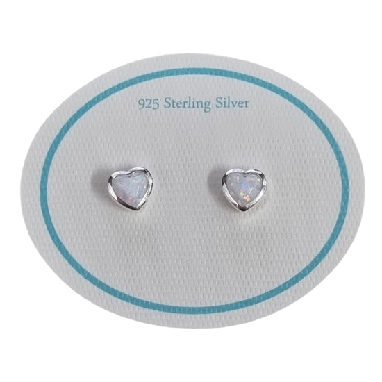 Earrings Resin Opal Heart Studs White/Silver