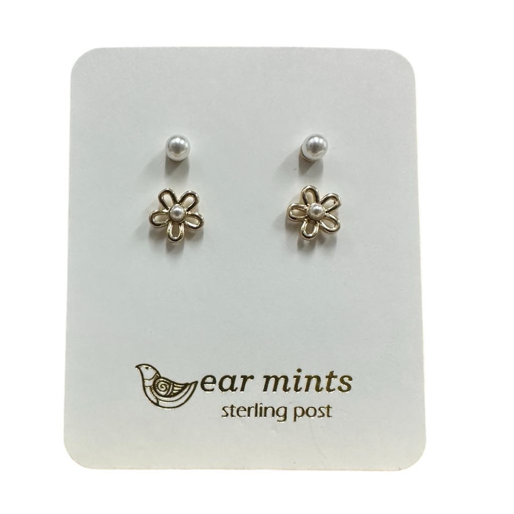 Fabienne - Earrings Studs Pearl & Flower [Col:Gold]