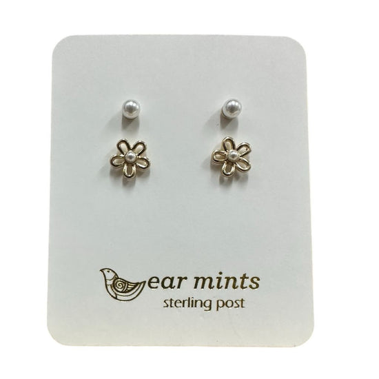 Fabienne - Earrings Studs Pearl & Flower [Col:Gold]