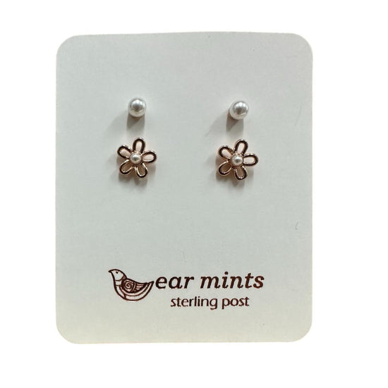 Fabienne - Earrings Studs Pearl & Flower [Col:Rose]