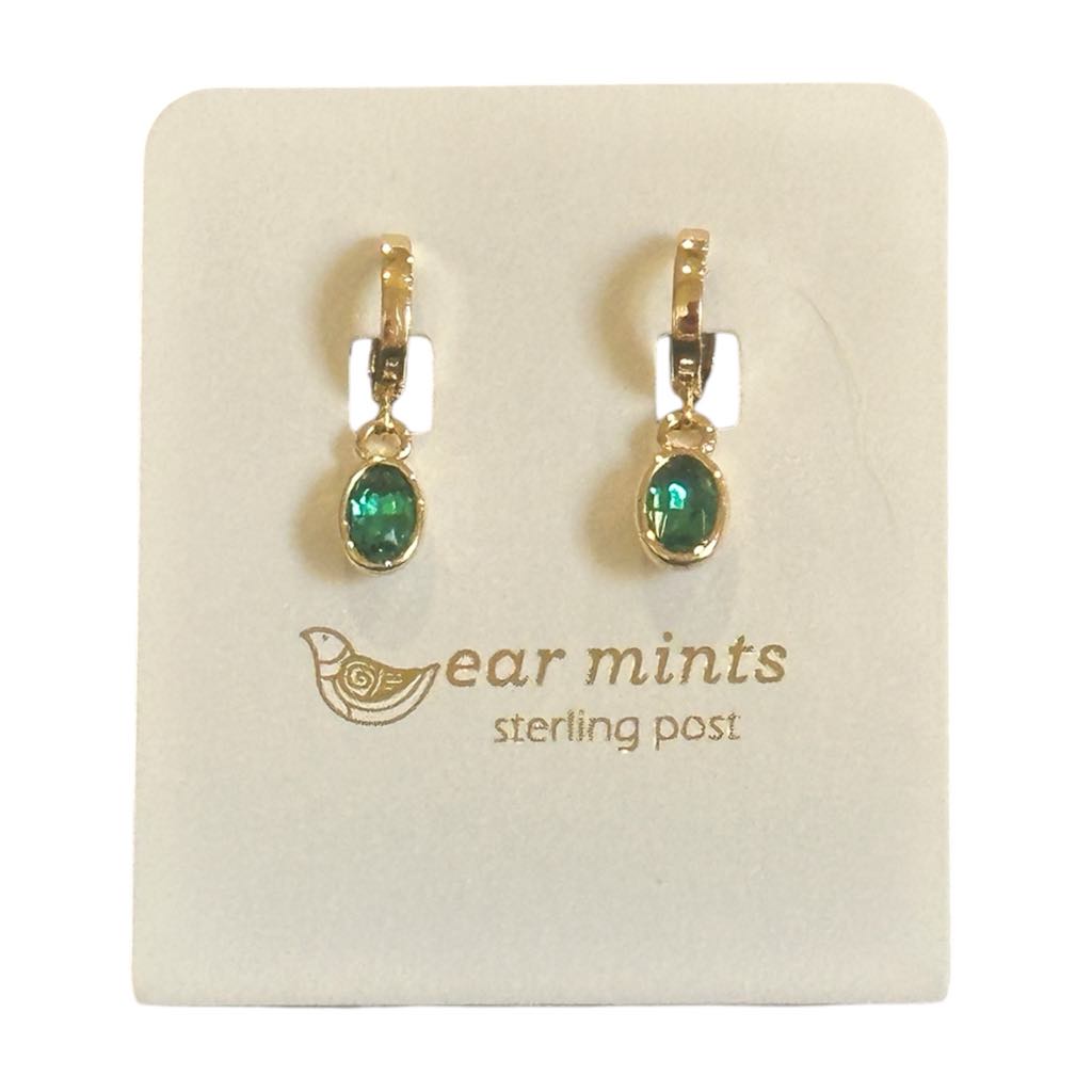 Earrings Huggie Oval Emerald [Col:Gold]