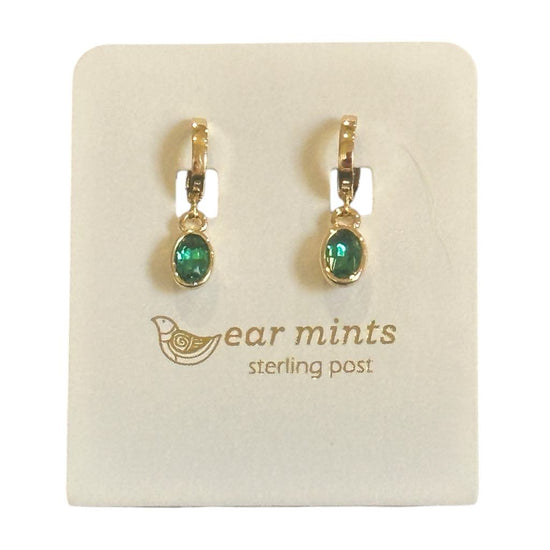 Earrings Huggie Oval Emerald [Col:Gold]