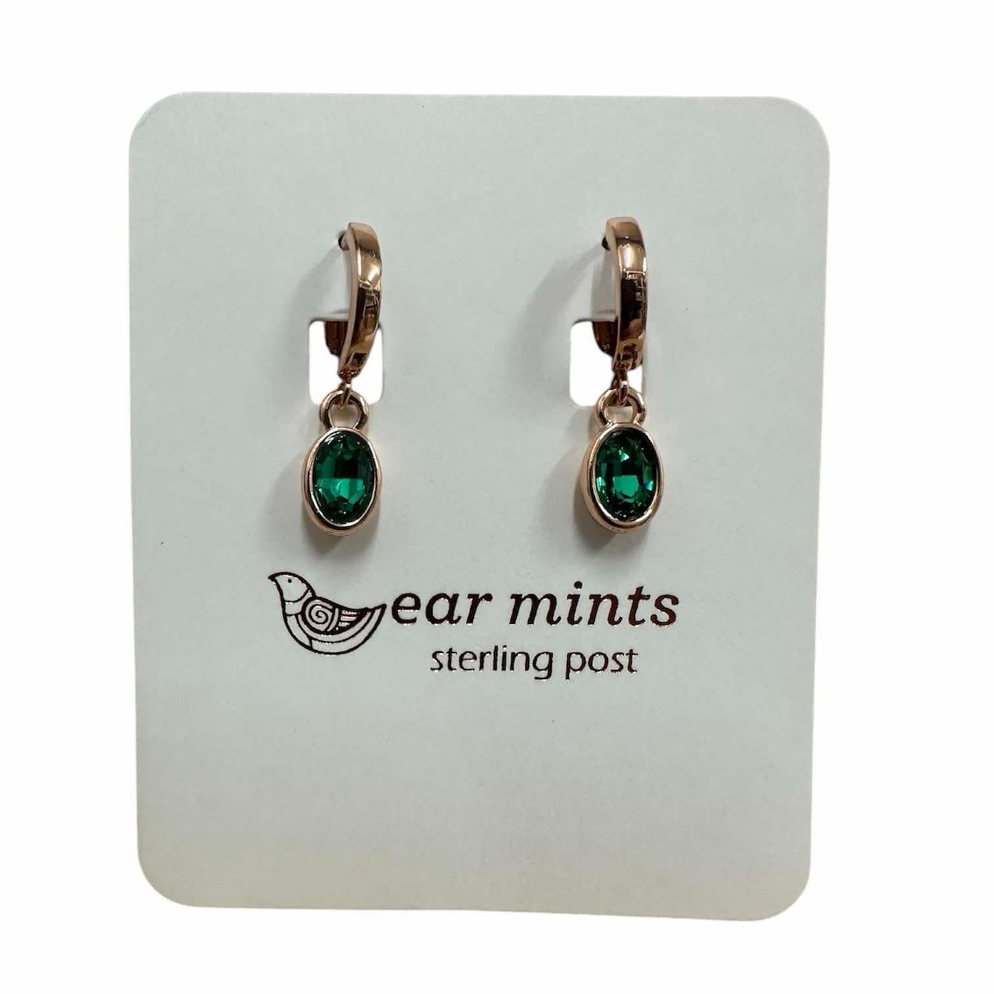 Fabienne - Earrings Huggie Oval Emerald [Col:Rose]