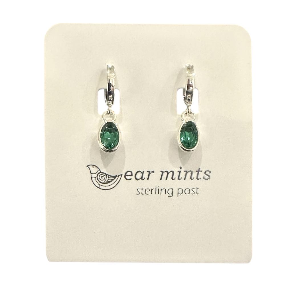 Earrings Huggie Oval Emerald [Col:Silver]