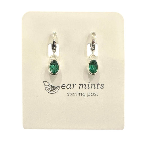 Earrings Huggie Oval Emerald [Col:Silver]