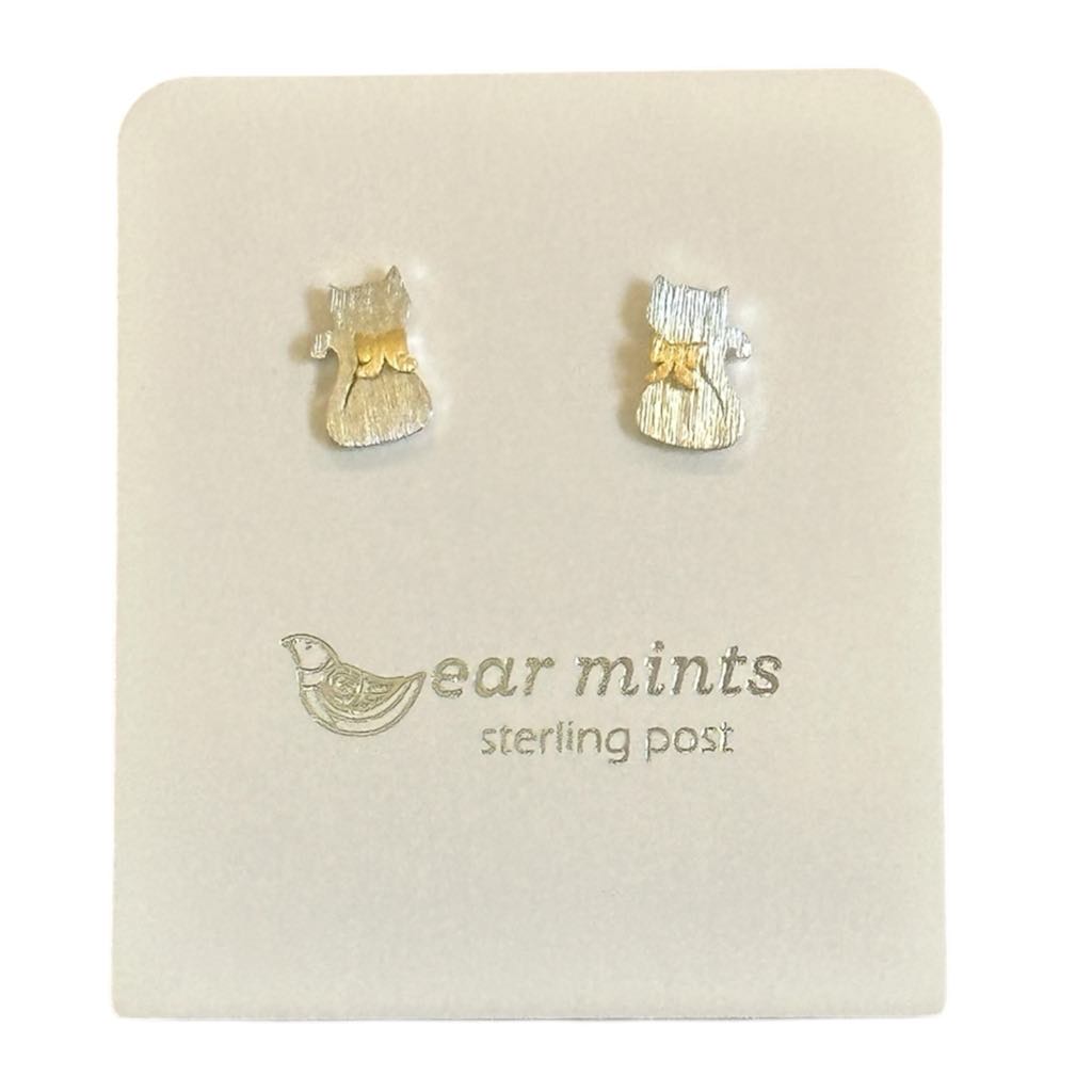 Fabienne - Earrings Studs Two Tone Cat [Col:Silver]