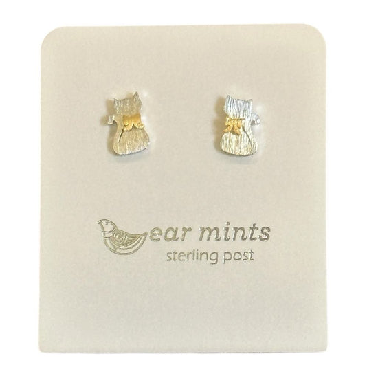 Fabienne - Earrings Studs Two Tone Cat [Col:Silver]