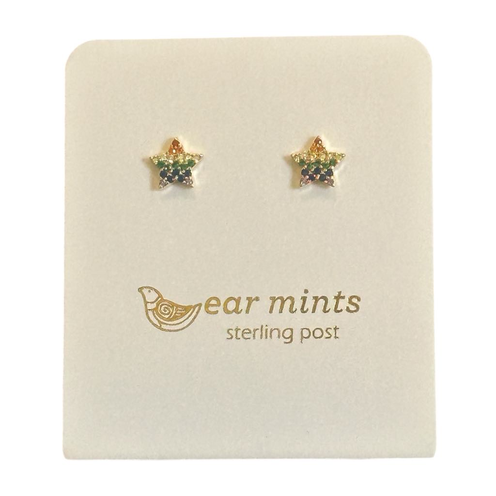 Earrings Studs Rainbow Star CZ [Col:Gold]