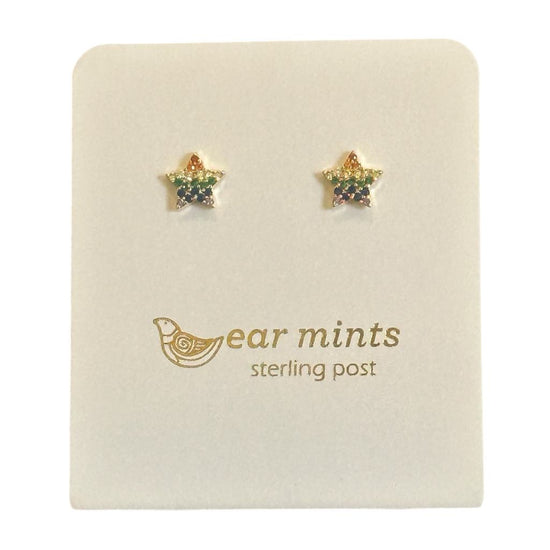 Earrings Studs Rainbow Star CZ [Col:Gold]