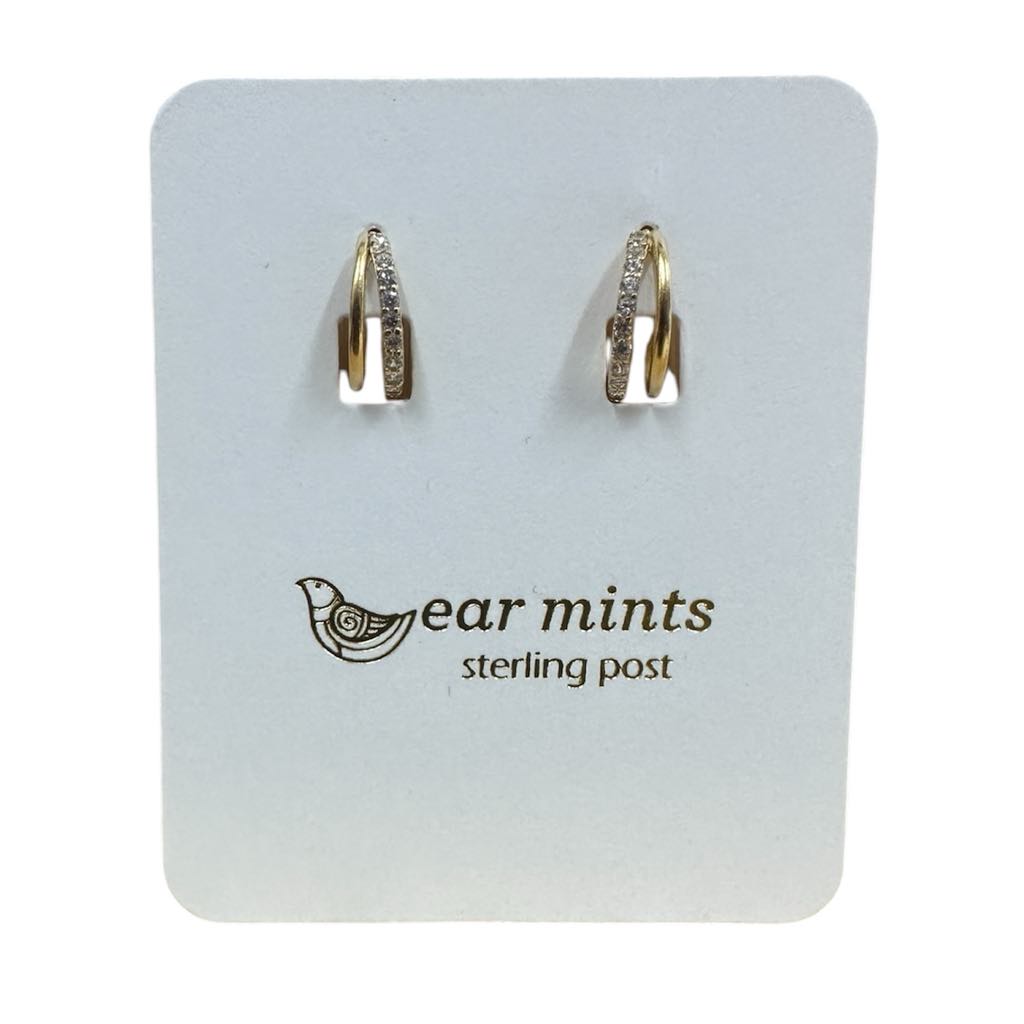 Fabienne - Earrings Huggie Double Hoop CZ [Col:Gold]