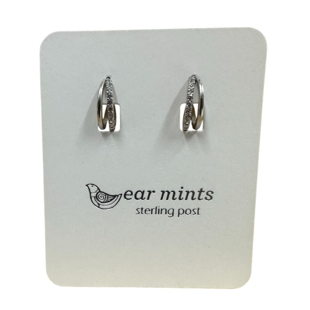 Fabienne - Earrings Huggie Double Hoop CZ [Col:Silver]