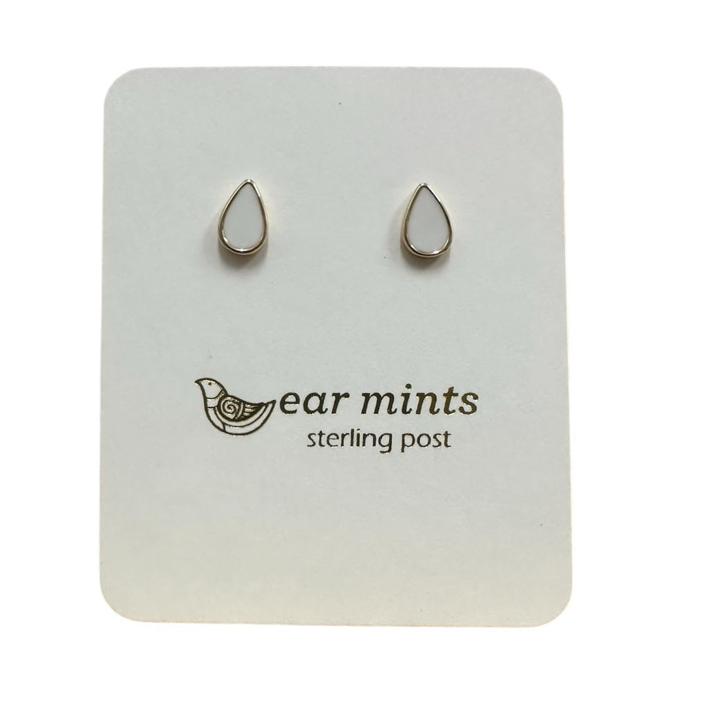 Fabienne - Earrings Studs Teardrop White Enamel [Col:Gold]