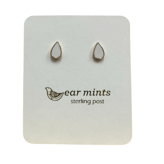 Fabienne - Earrings Studs Teardrop White Enamel [Col:Gold]